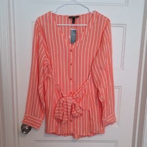 NWT Lane Bryant Illusion Collection Tie-Front Striped Blouse 14/16